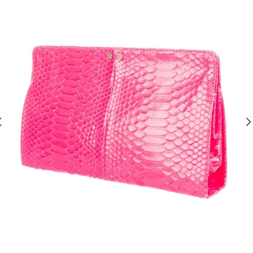 Elisabeth Weinstock Snakeskin Qatar Clutch, Pink, excellent condition